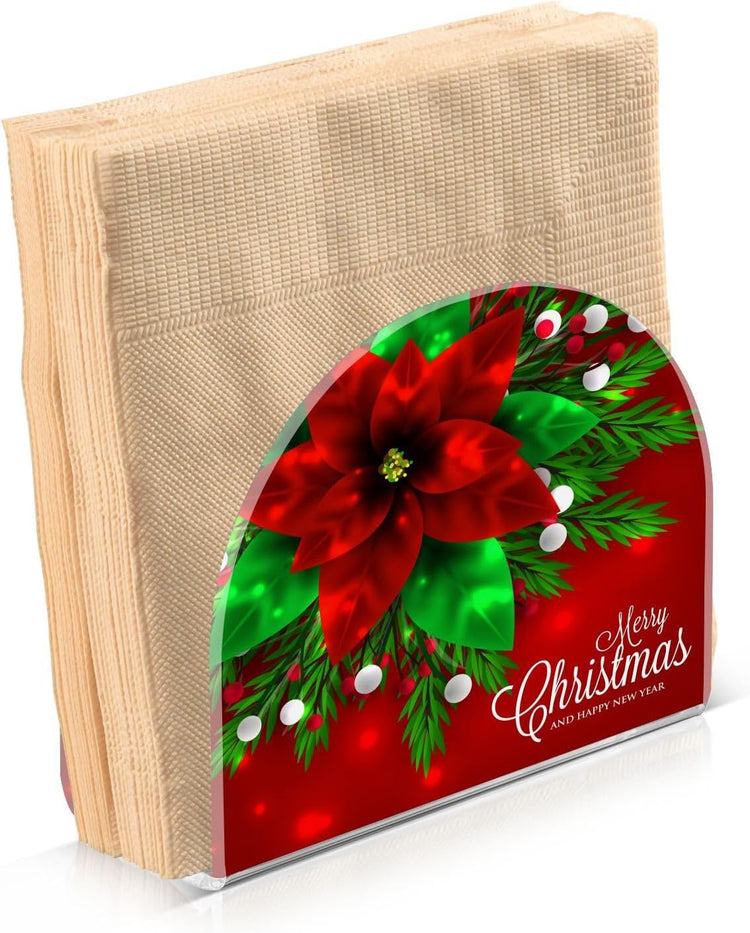 Christmas Red Poinsettia Berry Napkin Holder for Table Paper Napkins Holder Acrylic Tissue Dispenser Kitchen Dining Room Bathroom Party Car Decor