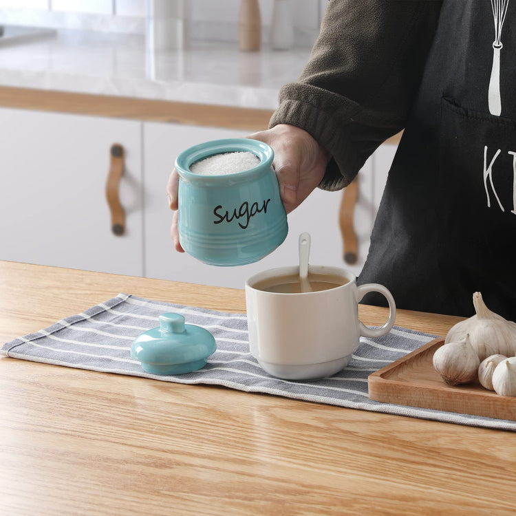 Ceramic Sugar Bowl with Lid and Spoon 12oz