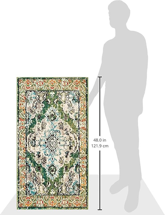 SAFAVIEH Monaco Collection Area Rug - 2'2" x 4', Forest Green & Light Blue, Non-Shedding & Easy to Clean, Distressed Medallion Design, Ideal for Front Door, Kitchen, Entryway, Accent Space (MNC243F)