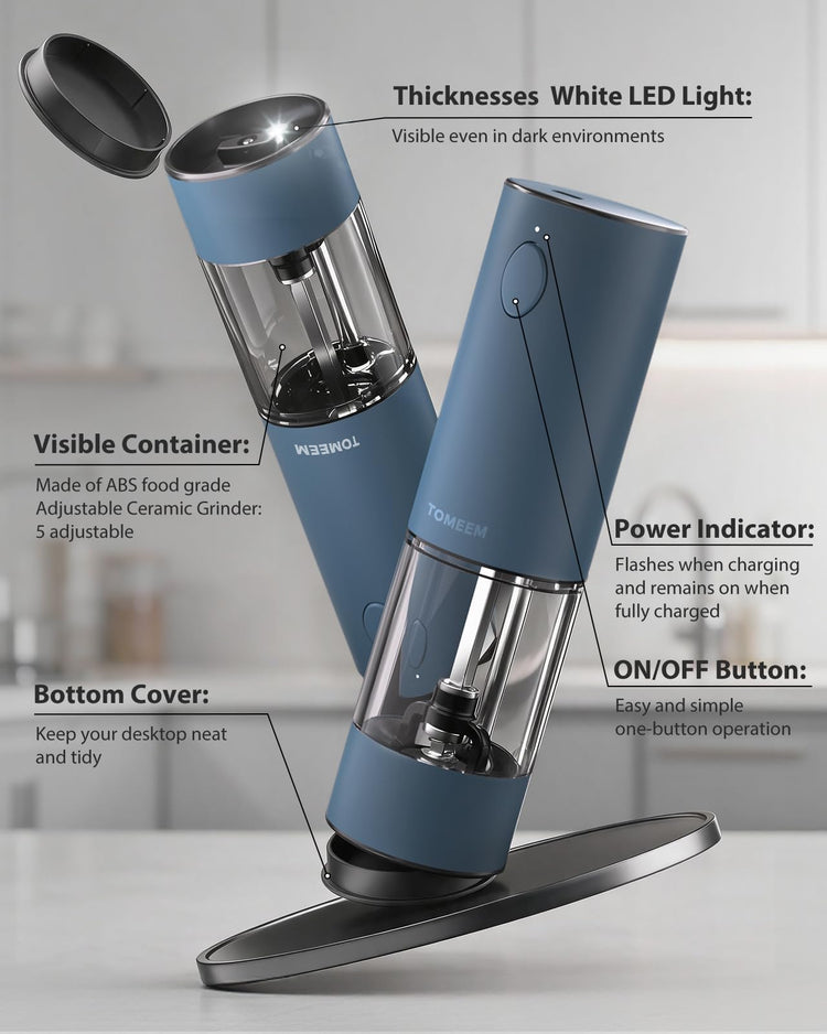 Larger Capacity Rechargeable Electric Salt and Pepper Grinder Set