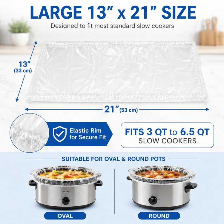 50 Pcs Slow Cooker Liners with Elastic Band Large 13" x 21" Cooking Bags Disposable Pot Liners Fit 3 Qt to 6.5 Qt Large Slow Cooker Cooking Bags Suitable for Oval and Round Pots