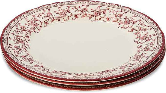 Tudor Royal 24-Piece Round Dinnerware Set, Service for 6, Aster Pink Design, Red Floral, Plates Bowls Mugs Dishes, High Gloss Premium Quality