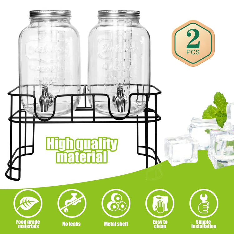 1 Gallon Glass Drink Dispensers For Parties 2PACK.Beverage Dispenser