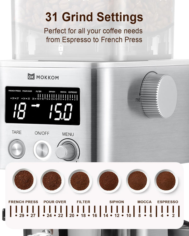 Electric Conical Burr Coffee Grinder with Removable Coffee Scale