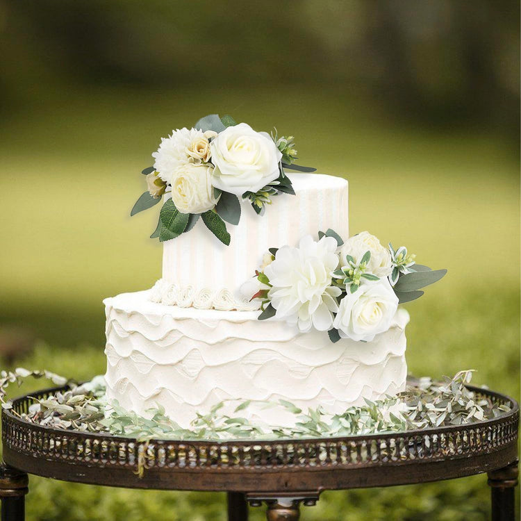 3Pcs Pre made Cake Flowers Toppers White Green Cake Decorations Wedding Cake Decorating Flowers Decor Birthday Baptism Party Cake Topper (3 Count)
