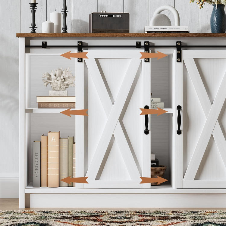 4 EVER WINNER Coffee Bar Cabinet with Sliding Barn Doors, 42”Farmhouse Buffet Cabinet with Storage for Kitchen, Coffee Bar with Adjustable Shelf for Dining Room, White