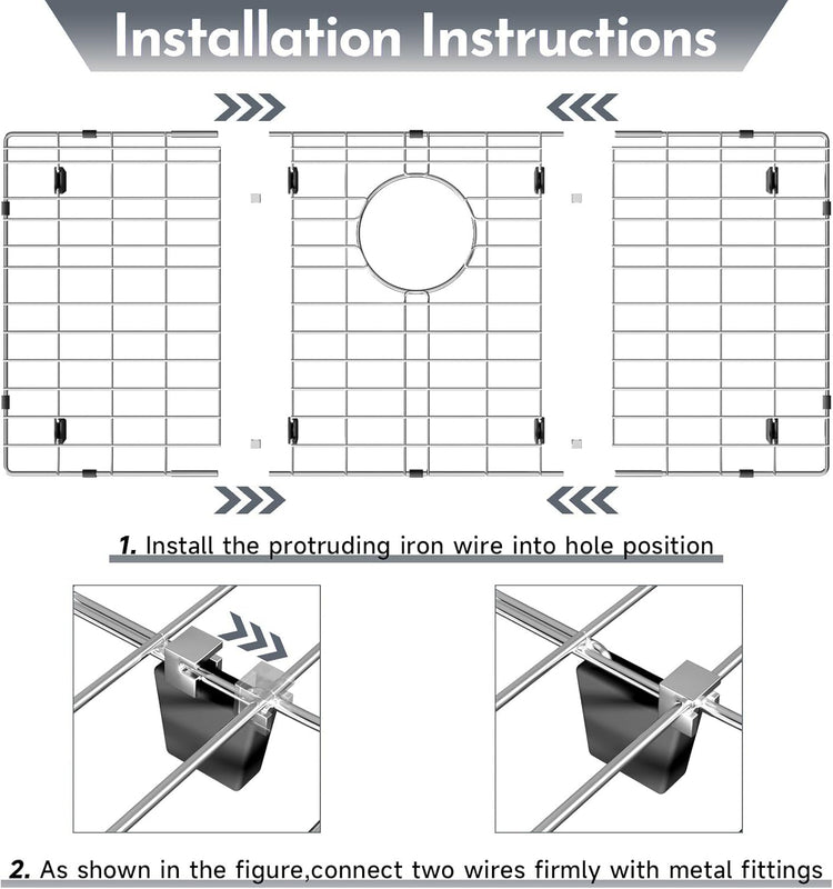 27-9/16" x 14-9/16" Stainless Steel Sink Protector, Sink Protectors for Kitchen Sink, Sink Grid, Sink Grate for Bottom with Rear Drain, Metal Sink Rack for Bottom of Sink with Corner Radius 3/16"