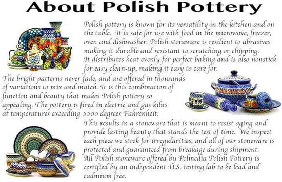Polmedia Polish Pottery Round Baker with Handles 10-inch UNIKAT - In Love With Love Pattern Handmade in Boleslawiec Poland by Ceramika Artystyczna + Certificate of Authenticity