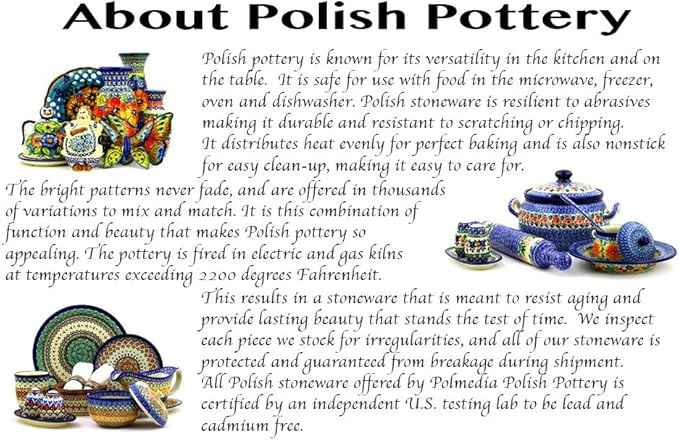 Polmedia Polish Pottery Round Baker with Handles 10-inch - Babcia's Garden Pattern Handmade in Boleslawiec Poland by Ceramika Artystyczna + Certificate of Authenticity