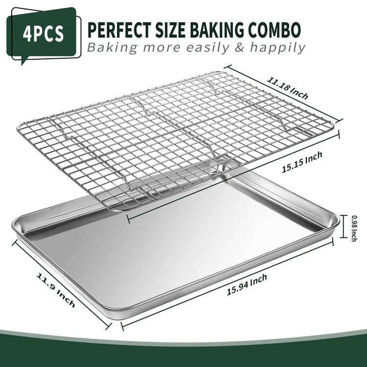Jelly Roll Pan with Cooling Rack Set [2 Baking Pans + 2 Baking Racks]