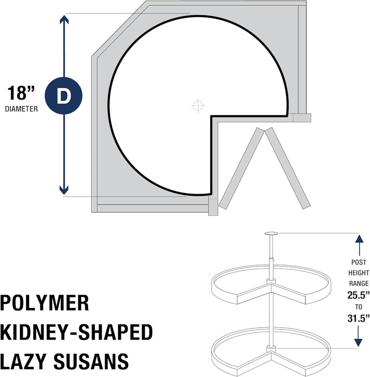 Knape & Vogt Plastic Lazy Susan Organizer, 2-Tier Lazy Susan for Cabinet, Kidney-Shaped 18-Inch Polymer 360º Turntable, White