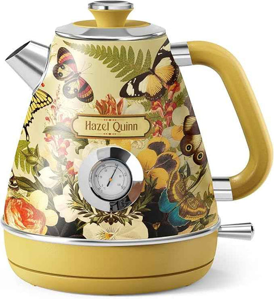 Hazel Quinn X Eduardo Recife Retro Breakfast Set, 2-Slice Toaster & Electric Kettle Bundle, 6 Browning Levels, Extra Wide Slots, 1200W Fast Boiling, 1.7L Stainless Steel - Floral Artistic Design