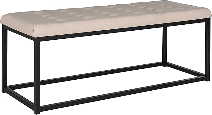 SAFAVIEH Home Collection – Reynolds Beige Tufted Upholstered Accent Bench, Modern Parsons-Style Open Frame Bench for Bedroom, Entryway or Living Room, Black Legs (FOX6225A)
