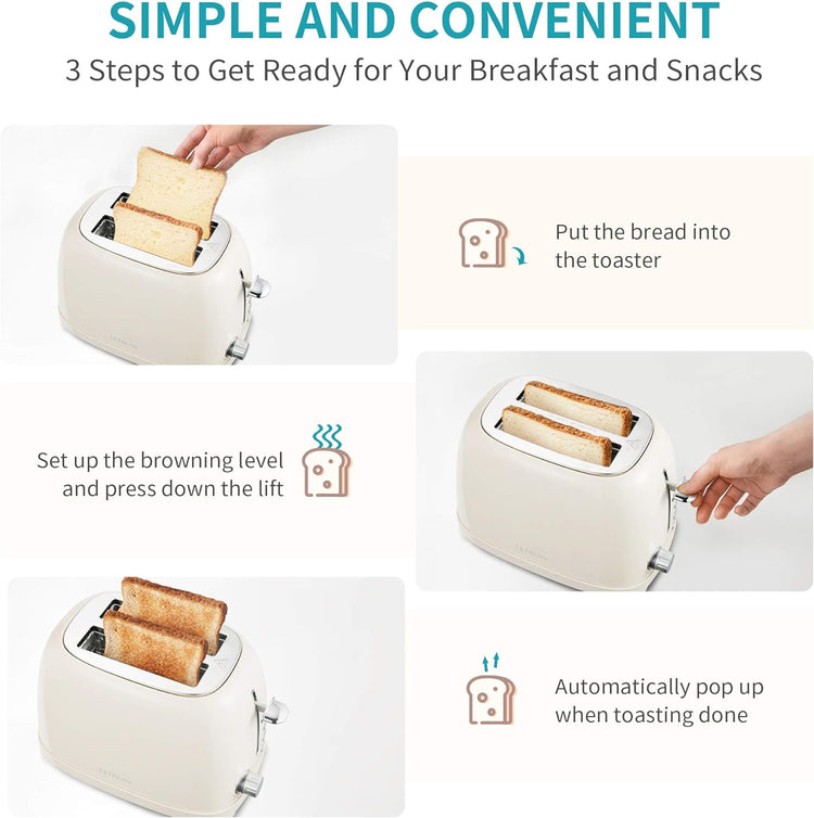 Ultrean Toaster 2 Slice with Extra-Wide Slot for Toasting Bagels, Breads, Waffles & More, Stainless Steel Material with Removable Crumb Tray, 6 Browning Settings