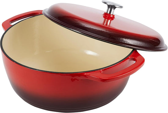 Amazon Basics Cast Iron Dutch Oven Pot with Lid, Enameled, Round, Dual Handles, Heavy-Duty, Large, 7.3-Quart, Red - Nestoria