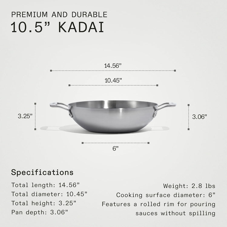 Made In Cookware - 10" Stainless Steel Kadai Pan - 5 Ply Stainless Clad - Professional Cookware - Induction Compatible