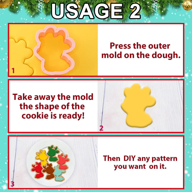 Leesgel Christmas Cookie Cutters, 3D Christmas Holiday Cookie Cutters Shapes with Santa/Xmas Tree/House/Deer, Christmas Party Decorations Ornaments