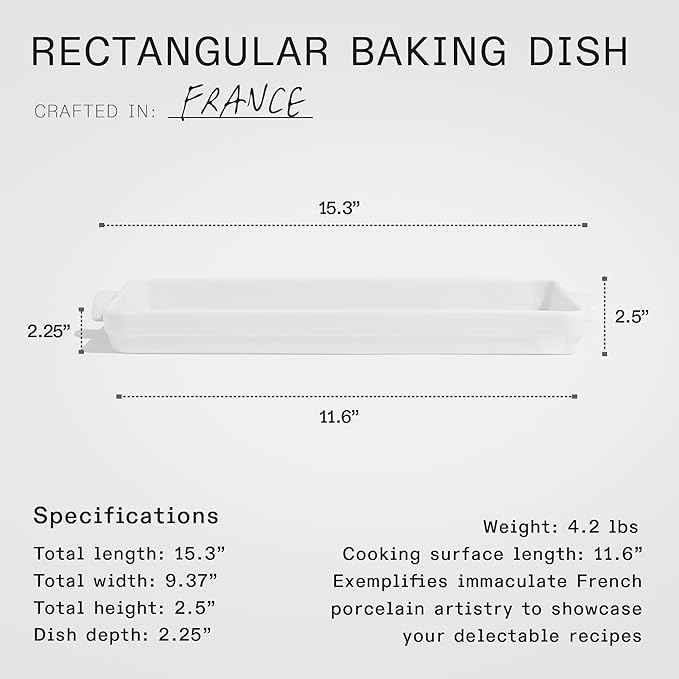 Made In Cookware - Rectangular Baking Dish - White - Hand Crafted Porcelain - Professional Bakeware - Made in France