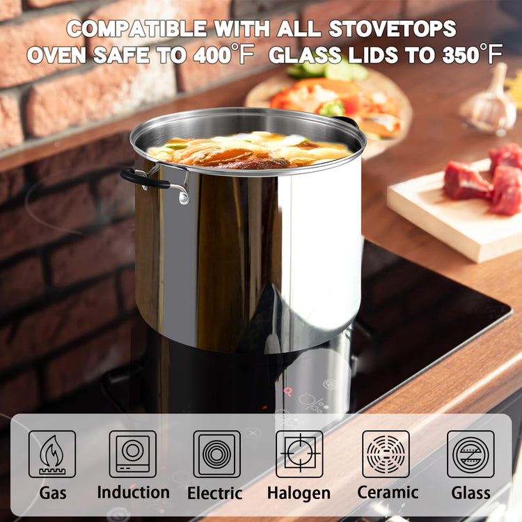 Professional 20 Quart Stainless Steel Stock Pot with Lid