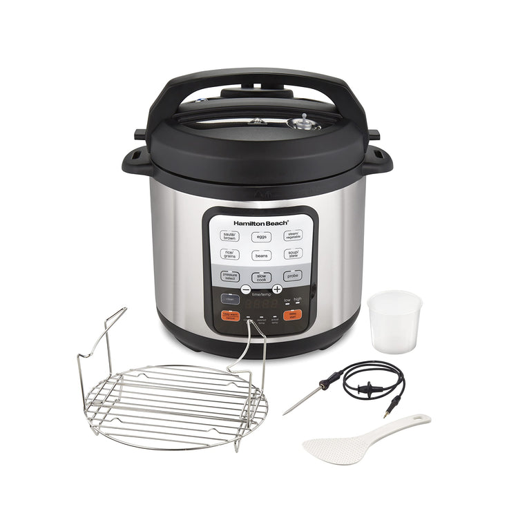 6-in-1 Electric Pressure Cooker with Temperature Probe, Slow Cooks, Sautés, Browns, Steams, Rice Function, Egg and More, 6 Quart Capacity, Stainless Steel (34506)