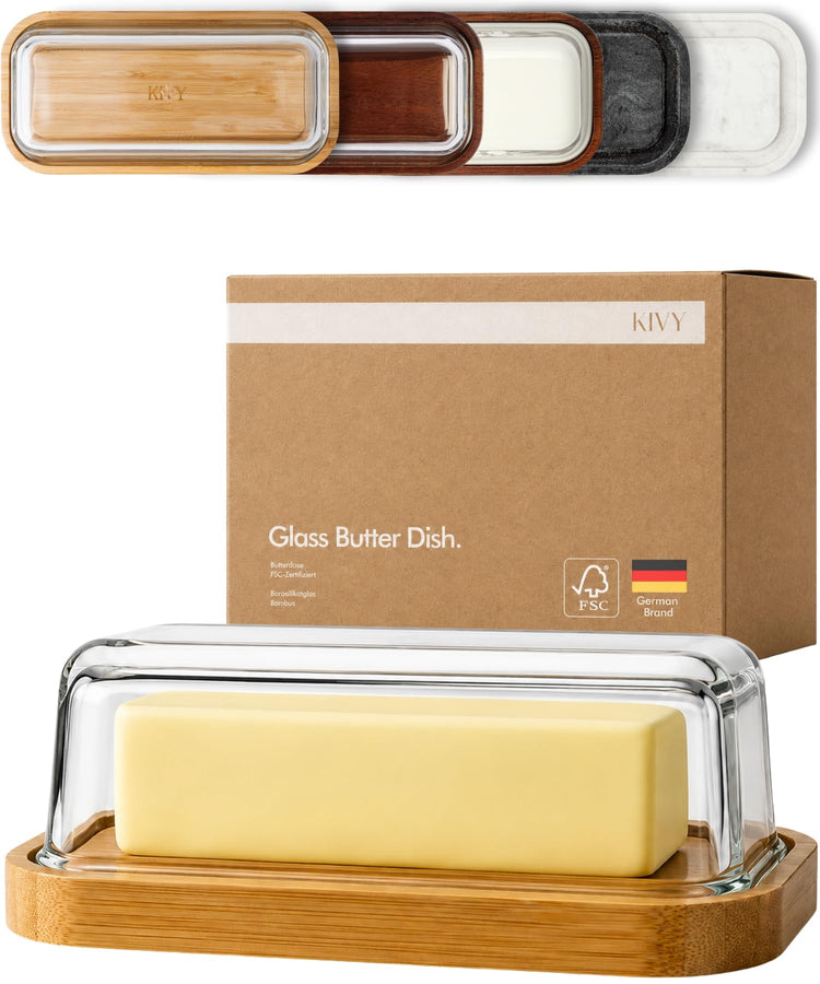 Glass butter dish with airtight lid that keeps butter soft