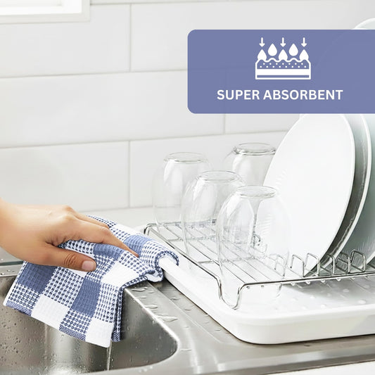 100% Cotton Waffle Weave Check Plaid Kitchen Towels