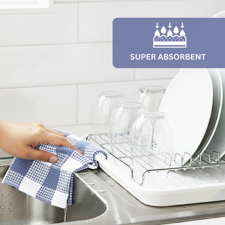 100% Cotton Waffle Weave Check Plaid Kitchen Towels