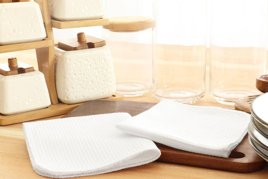 PurpleEssences Dish Cloths and Dish Rags - 6 Pack Waffle Weave Solid Kitchen Dish Wash Cloths, 100% Cotton, 12 x 12 Inches, Ultra Soft Absorbent Quick Drying - Spring Summer - White - Nestoria