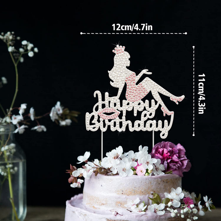 Happy Birthday Crown Queen Lady Rhinestone Cake Topper