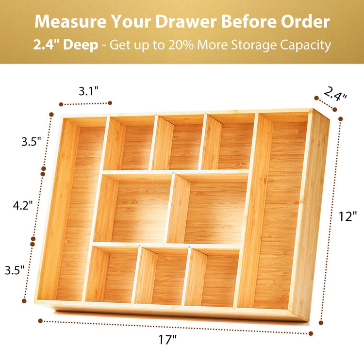 Extra Large Bamboo Desk Drawer Organizer
