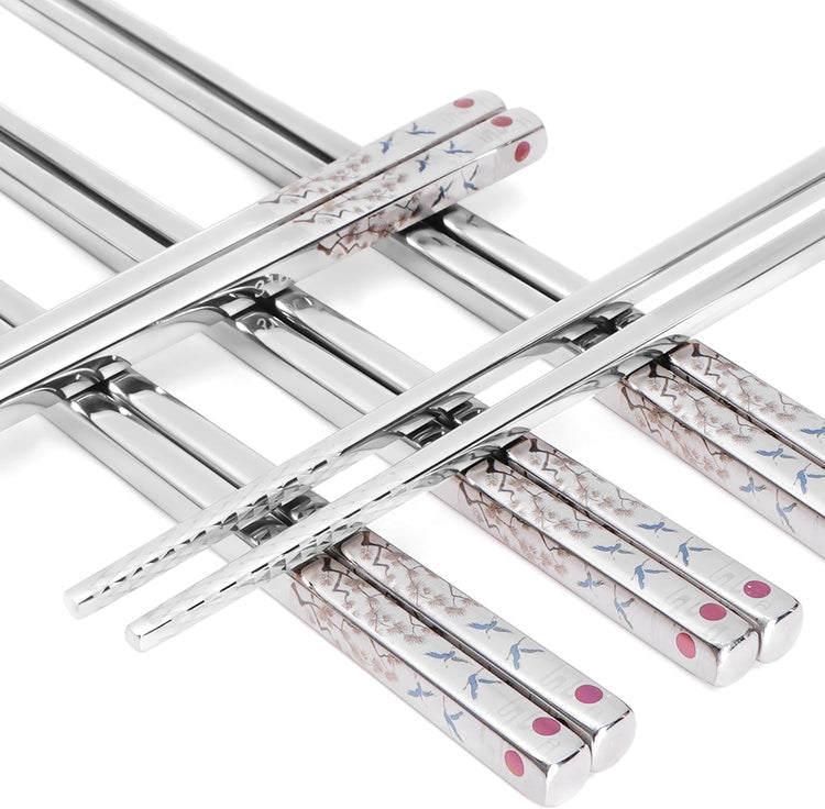 Stainless Steel Chopsticks, Titanium Plated Metal Chopsticks, 9.8" Premium Japanese Korean Color Laser Engraved Cooking Chop Sticks, Dishwasher Safe, Reusable, Anti-slip, Anti-scald, 2 Pairs Gift Set