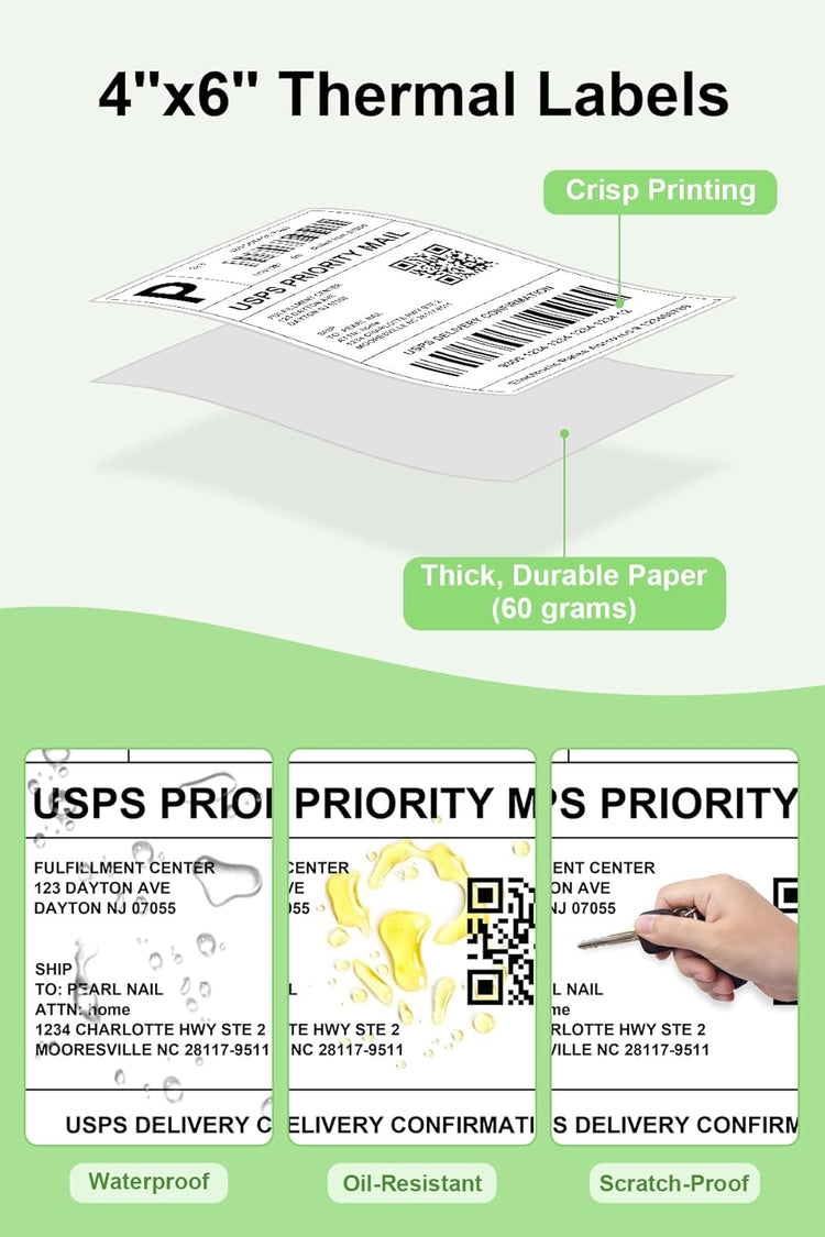 Bulk 4x6 Thermal Labels - 4000 Adhesive Labels | Smudge-Resistant & BPA-Free | Thermal Printer Compatible