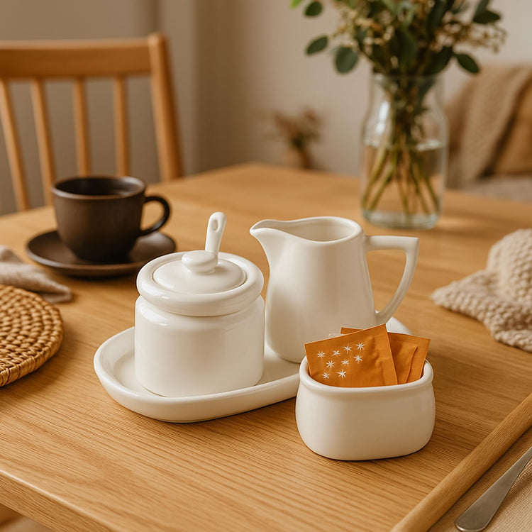 Set of 4 Porcelain Creamer and Sugar Set with Saucer