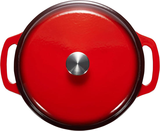 Amazon Basics Cast Iron Dutch Oven Pot with Lid, Enameled, Round, Dual Handles, Heavy-Duty, Small, 4.3-Quart, Red - Nestoria