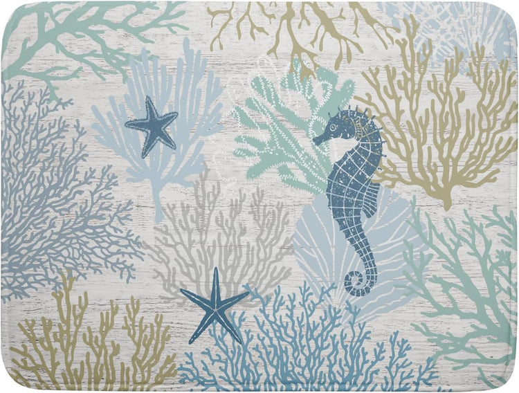 Blue Coral Dish Drying Mat Coastal Starfish Dishes Pad Hanging Drainer Mats Reversible Absorbent Kitchen Counter Protector 18x24 Inch