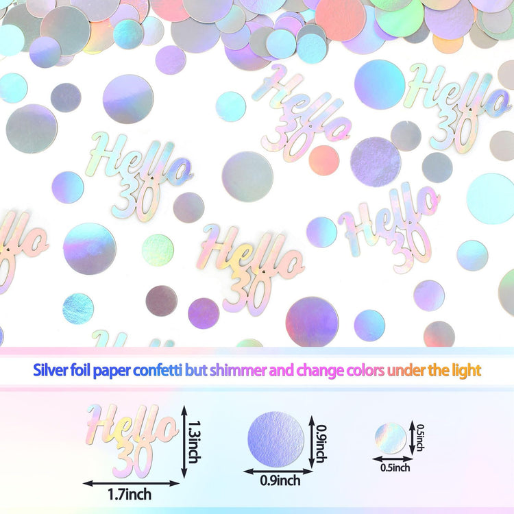 Hello 30 Birthday Confetti for Tables Iridescent Circle Dots Happy 30th Birthday Party Decorations for Her Women Thirty Years Old Birthday Table Scatters Confetti Decor Supplies 300PC (300 Count)