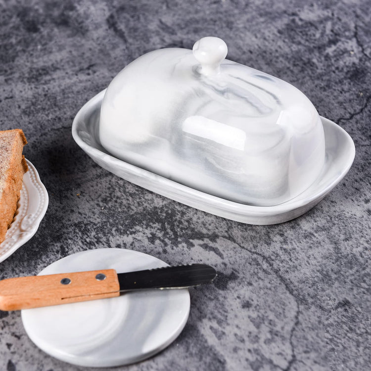 Grey Marble Butter Dish with Lid