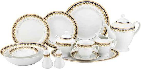 Euro Porcelain 57-pc Banquet Dinnerware Set, Luxury Bone China Tableware, Service for 8