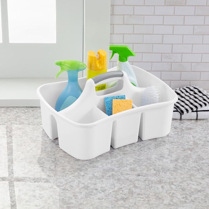 Sterilite 6 Pack Divided Ultra Caddy, Plastic Portable Storage to Hold Bathroom and Cleaning Supplies, White - 5 Large Compartment Organizer