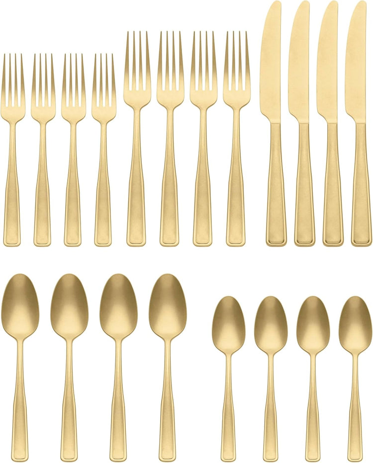Oneida 896759 Reid Vintage Champagne Tumbled 20 Piece Flatware Set