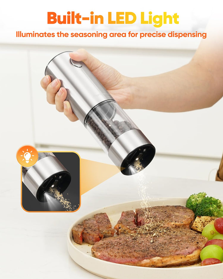 Electric Salt and Pepper Grinder Set with LED Light