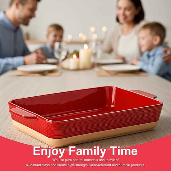 Casserole Dishes for Oven, Baking Dishes, Ceramic Bakeware Sets of 4, Rectangular Baking Pan Set with Handles for Baking, Casserole, Kitchen, Wedding Gift (Red Yellow)