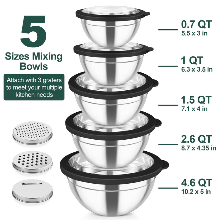 Mixing Bowls Stainless Steel Salad Serving Bowl with Clear Lids (5 Count)