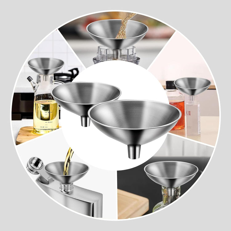 2 Piece Small Stainless Steel Filling Mini Funnel, Flask Funnel, Large for Kitchen, Small for Flask, Essential Oil Delivery