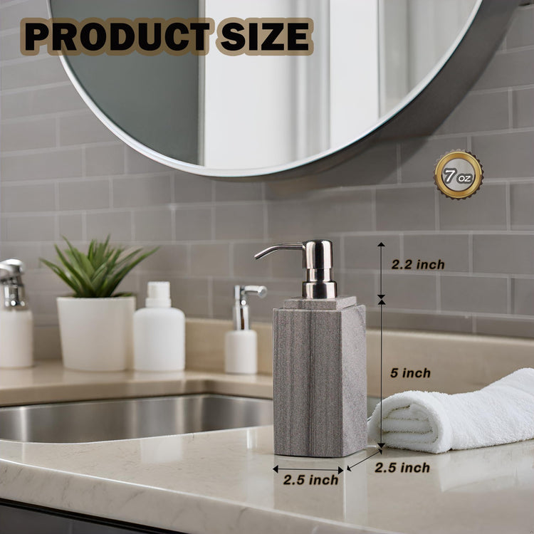 Hand Liquid&Lotion Soap Dispenser Pump Bottle Natural Marble for Kitchen Bathroom Countertop Laundry Room Holds Dish Soap Shampoo Laundry Liquid Shower Gel