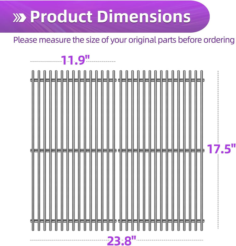 9MM 17.5" Stainless Steel Grill Grates for Weber Spirit E-310 E315 E320 E330 S310 S315 S330 GS4 Spirit 2 Grill Parts for Weber 7638, 7639 7525 Spirit 300 and Spirit II 300 Series Grills
