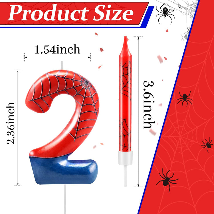13 Pcs Spider Themed Birthday Candle Set Red Spider Theme Number 2 Candle Cake Topper for Boys Girls Birthday Decoration Spider Party Decoration Supplies (13 Count)