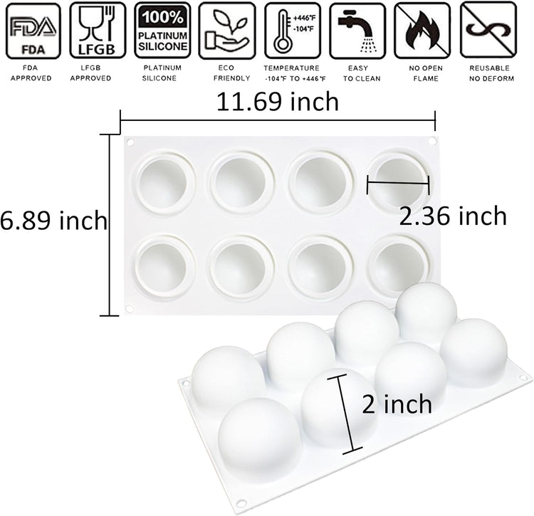 OCPO KITCHEN 3D Sphere Silicone Mold for Baking Mousse Cake Candy Pastry Chocolate Truffle Jelly Cookie Pudding, Ball Shape (8-Cavity)