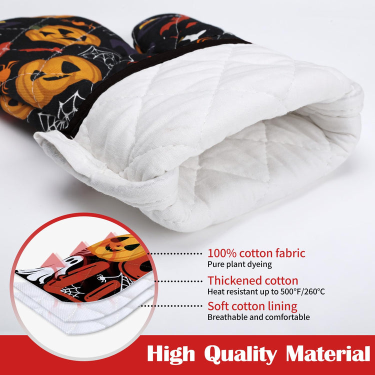 Halloween Pumpkin Kitchen Towels and Oven Mitts Set (4 Count)