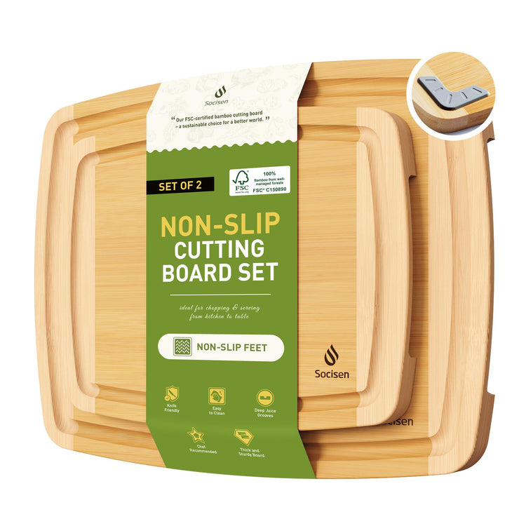 Bamboo Cutting Board Set Non Slip Feet Over Sink Brides Her Wedding Day Bridal Shower Engaged Engagement Hostess Couple Newly Wed House Christmas Married Future Mrs fiancee Unique Cool Gifts (2 Count)